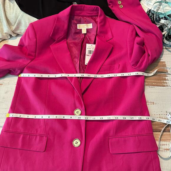 MICHAEL Michael Kors Solid Two Button Blazer Jacket Size 6 Deep Fuchsia - Picture 10 of 12